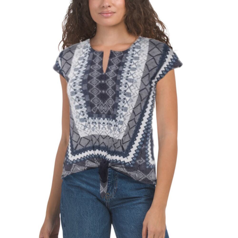 New Lucky Brand Soft Cotton Blend Jersey Tie Front T-Shirt Top
